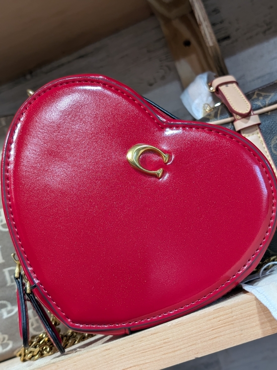 The Unbranded Brand Handbags - C Heart-Shaped Red Crossbody with Gold 'C' Accent